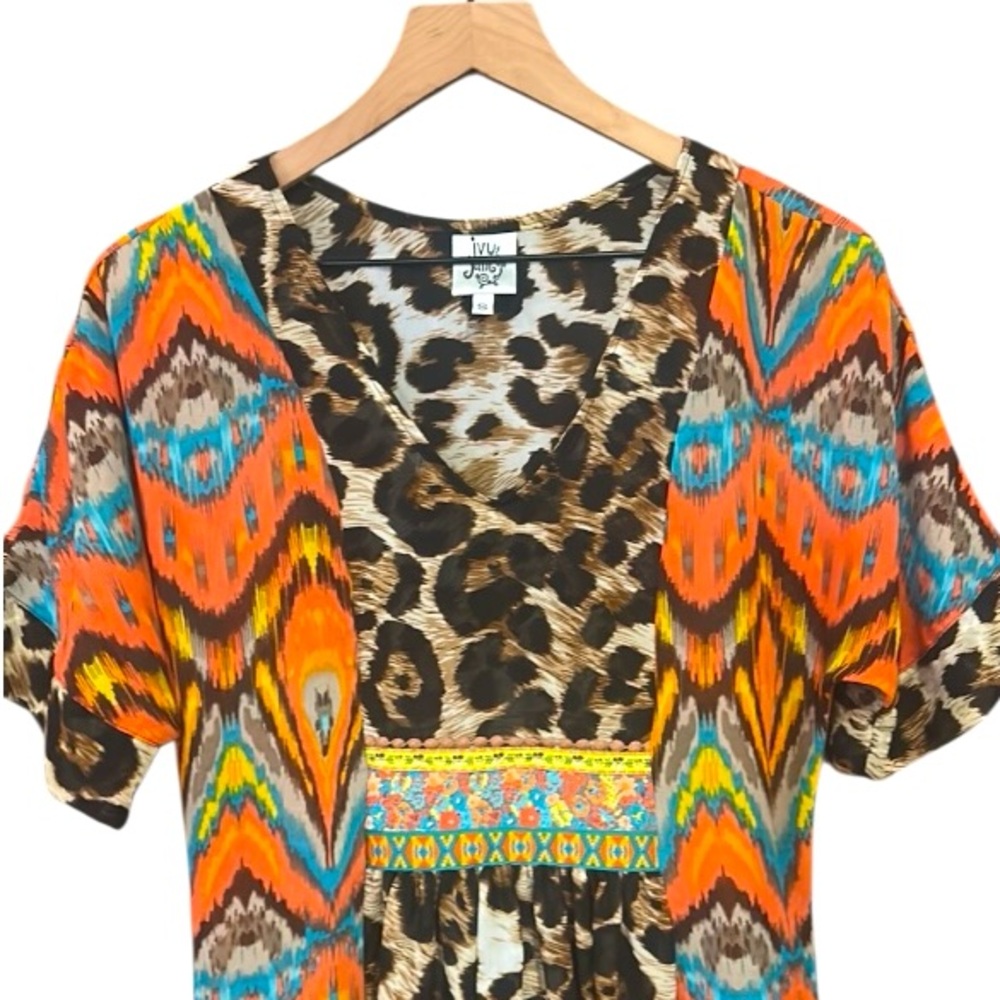 Ivy Jane Leopard Print Chiffon Dress Cover-up Sheer Bohemian Colorful Size Small - Picture 10 of 16
